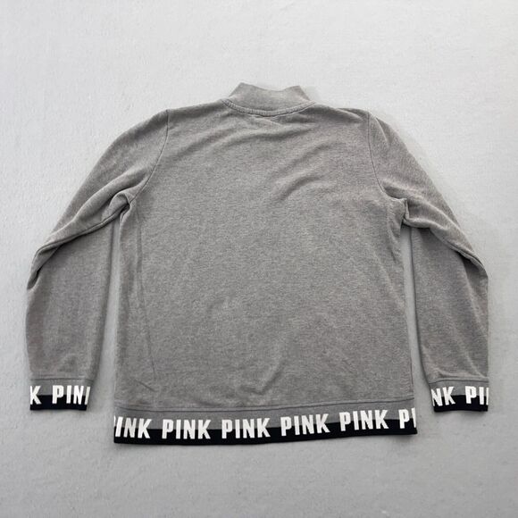 Victorias‎ Secret Pink Sweatshirt Large Ultimate Pullover 1/4 Zip Logo Gray - Picture 7 of 8